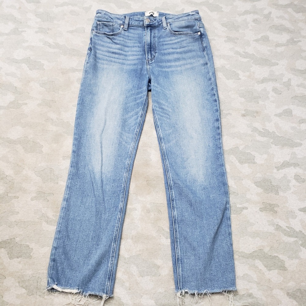 Paige Cindy Jeans Womens 30 Blue High Rise Straight Leg Denim Light Wash Raw Hem